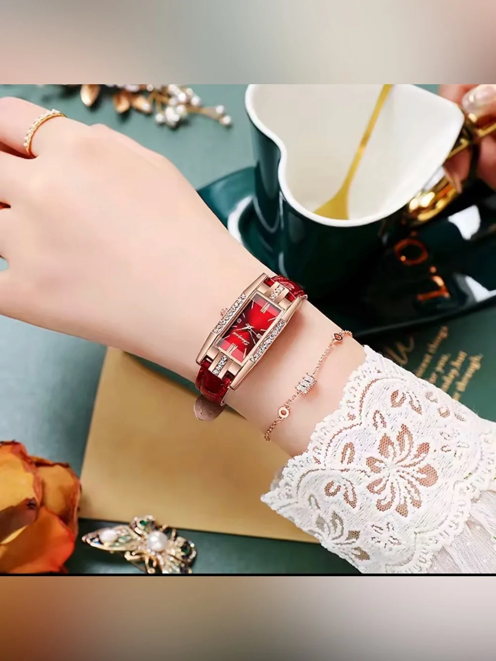 Italian Luxury Boutique Women’s Watch Set 2 Crystal Vegan Leather Strap NWOT